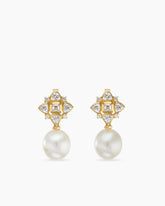 Renaissance® Pearl Trillion Drop Earrings in 18K Yellow Gold with Pearls and Diamond, 26mm
